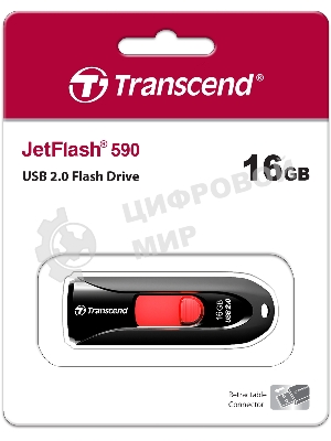 Флешка USB Transcend JetFlash 590 (TS16GJF590K), 16Gb, USB 2.0, R/W 15/5 черный/красный