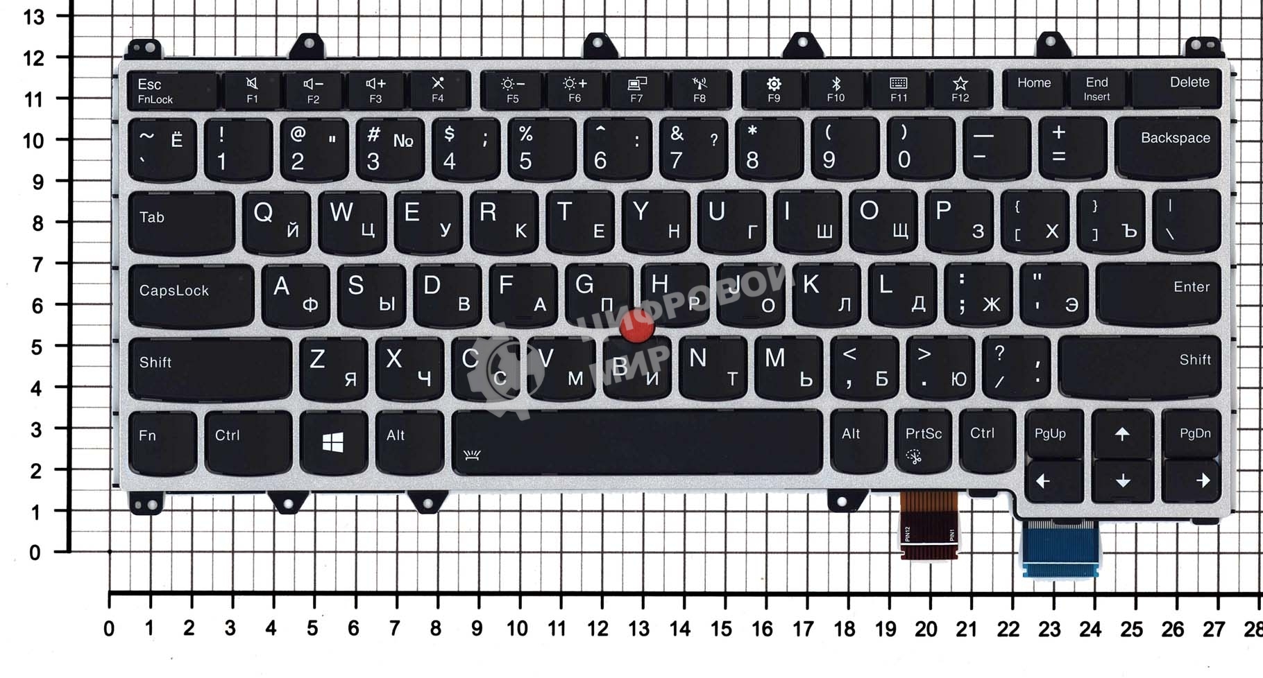 Клавиатура для ноутбука Lenovo IBM ThinkPad Yoga 260, Yoga 370 черная с серебристой рамкой