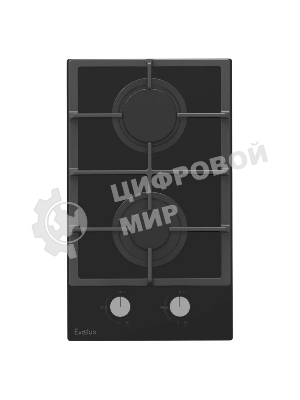 Газовая варочная панель EVELUX HEG 360 BG, Hi-Tech, 30 см, 2 конфорки, газ-контроль, электроподжиг, черный