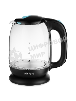 Чайник электрический Kitfort КТ-625-1 1.7л. 2200Вт черный/голубой (корпус: стекло)