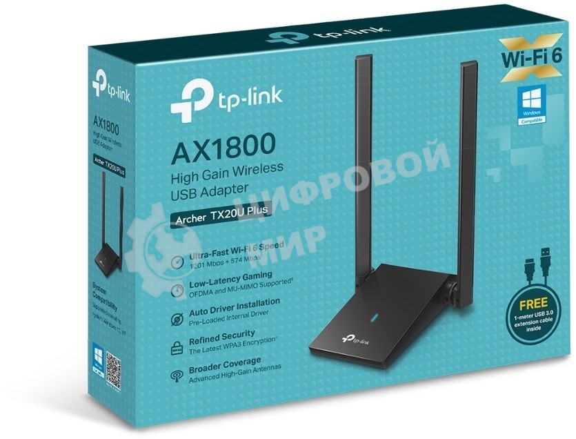 Двухдиапазонный Wi-Fi 6 USB-адаптер TP-Link Archer TX20U Plus AX1800 высокого усиления