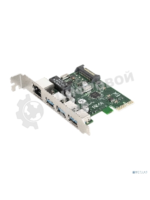 Контроллер сетевой ExeGate EXE-361 PCI-E 2.0, 3*USB 3.0 ext + LAN UTP 1000Mbps, раз.доп.пит.OEM)