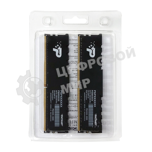 Оперативная память Patriot Signature, DDR4, 16GB (2x8 GB), 3200 MHz, CL22, DIMM, радиатор, черный