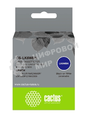 Картридж ленточный Cactus CS-LK6WBN черный, 24мм, 9м для Epson LW700/LW600P/LW1000P/Z700/Z900
