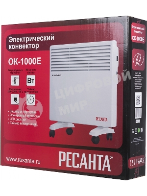 Конвектор электрический Ресанта ОК-1000Е белый, 1000 Вт, 10 м2, термостат, дисплей