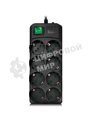 Сетевой фильтр SVEN SF-08E-16 (3 м 8 розеток с защитными шторками,16А) черный, цветная коробка