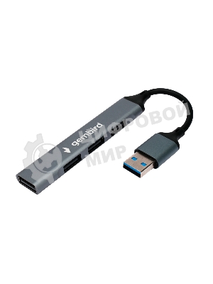 Разветвитель USB2.0 Gembird UHB-C203, 4xUSB2.0, кабель USB 10 см, алюминий, пакет