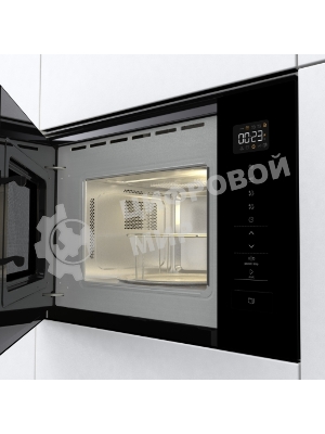 Встраиваемая микроволновая печь Gorenje BM201SG3BG, 20 л, 5 уровней мощности, 8 автопрограмм, сенсорное управление, дисплей, гриль, поворотный стол, AquaClean, автоменю черный