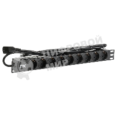 Блок 9 розеток DIN49440 (нем. cтанд.) 1U, шнур 2м вилка IEC 320 C14, профиль из ПВХ, черный PDU 9 розеток DIN49440 (нем. cтанд.) 1U, шнур 2м вилка IEC 320 C14, профиль из ПВХ, черный