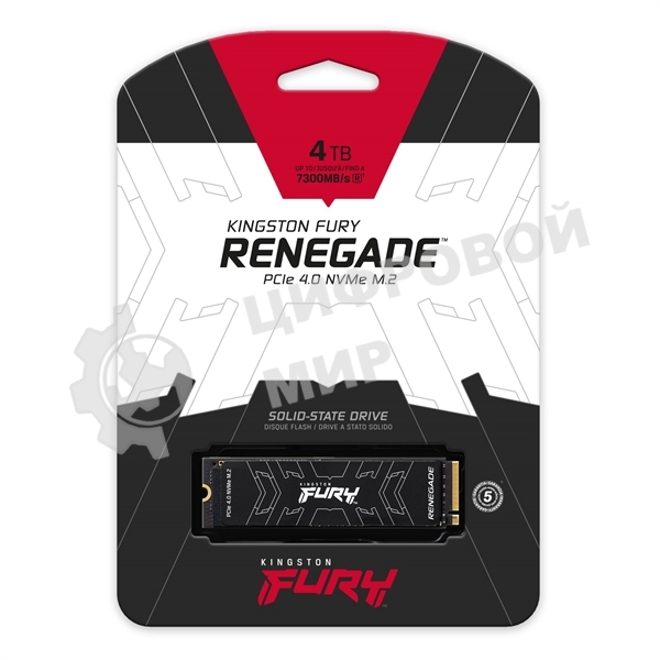 Накопитель SSD Kingston Fury Renegade, 4Tb, PCIe 4.0 x4, M.2 2280, NVMe, R/W 7300/7000, с радиатором