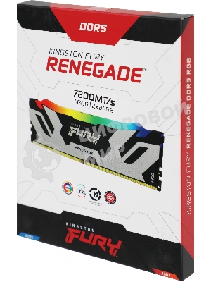 Оперативная память Kingston Fury Renegade, DDR5, 32Gb (2x16GB), 7200MHz, CL38, DIMM, с радиатором, RGB, серебристый/черный