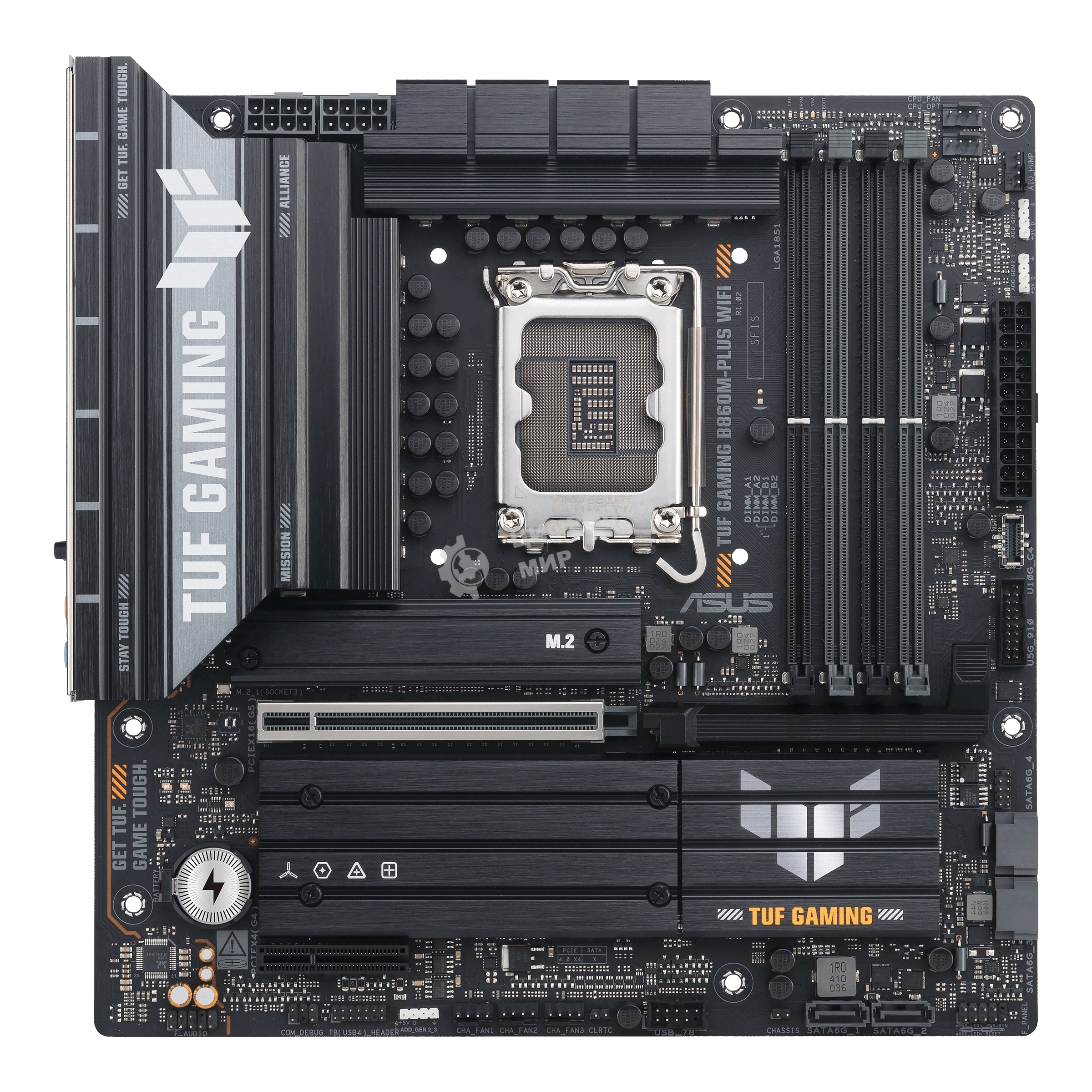Материнская плата ASUS TUF GAMING B860M-PLUS WIFI, LGA 1851, Intel B860, 4xDDR5, 4xSATA, 3xM.2, 1xPCIe 5.0 x16, 1xPCIe x4, 1xUSB-C, 4xUSB-A 3.2 Gen 1, 2xUSB-A 3.2 Gen 2, 1xHDMI, 1xDP, 1x2.5Gb LAN, 7.1, mATX