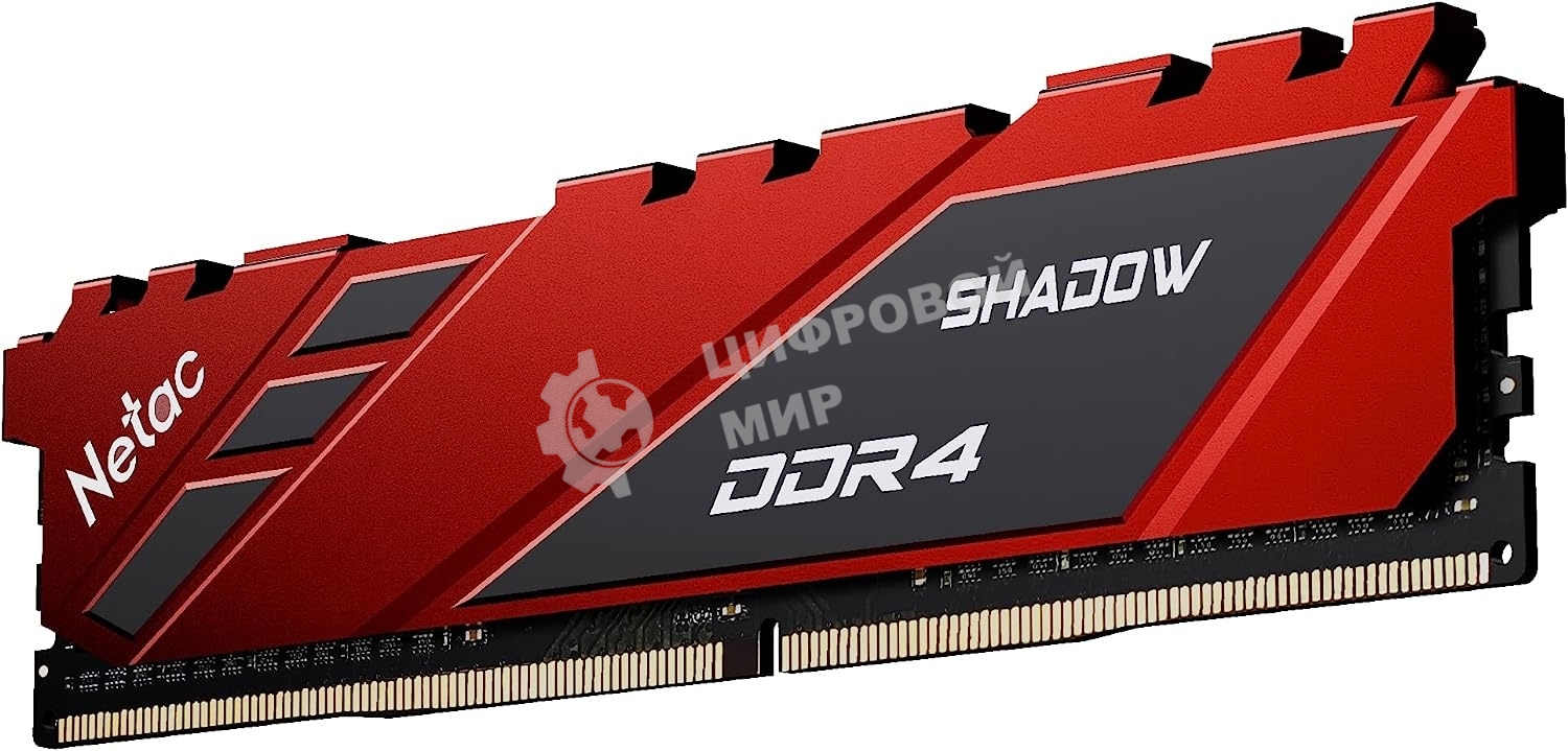 Оперативная память NETAC Shadow, DDR4, 8GB (1x8GB), 3200MHz, CL16, DIMM, с радиаторами, красный