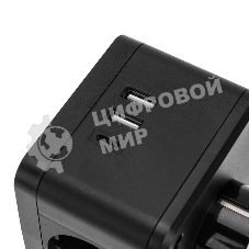 Двойник электрический Rexant Куб 16А с заземлением + 2хUSB-A 2,4А + USB Type-C 3А с ночной подсветкой, черный