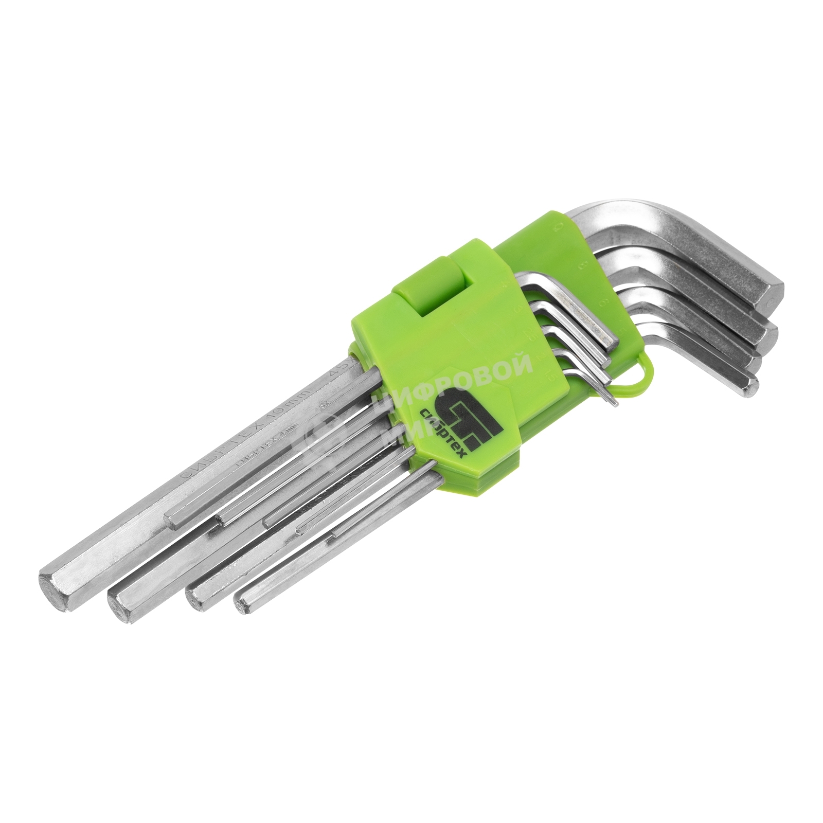 Набор ключей Сибртех имбусовых HEX, 1,5-10 мм, 45x, закаленные, 9 шт., удлиненные, никель.