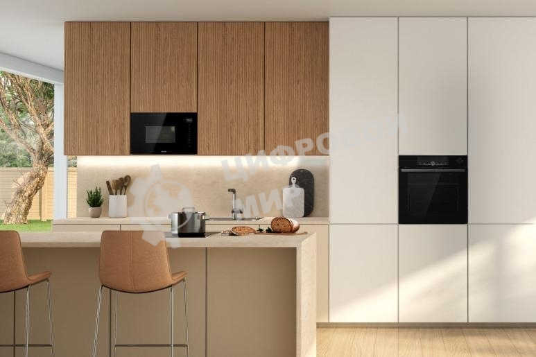 Встраиваемая микроволновая печь Gorenje BM201SG3BG, 20 л, 5 уровней мощности, 8 автопрограмм, сенсорное управление, дисплей, гриль, поворотный стол, AquaClean, автоменю черный