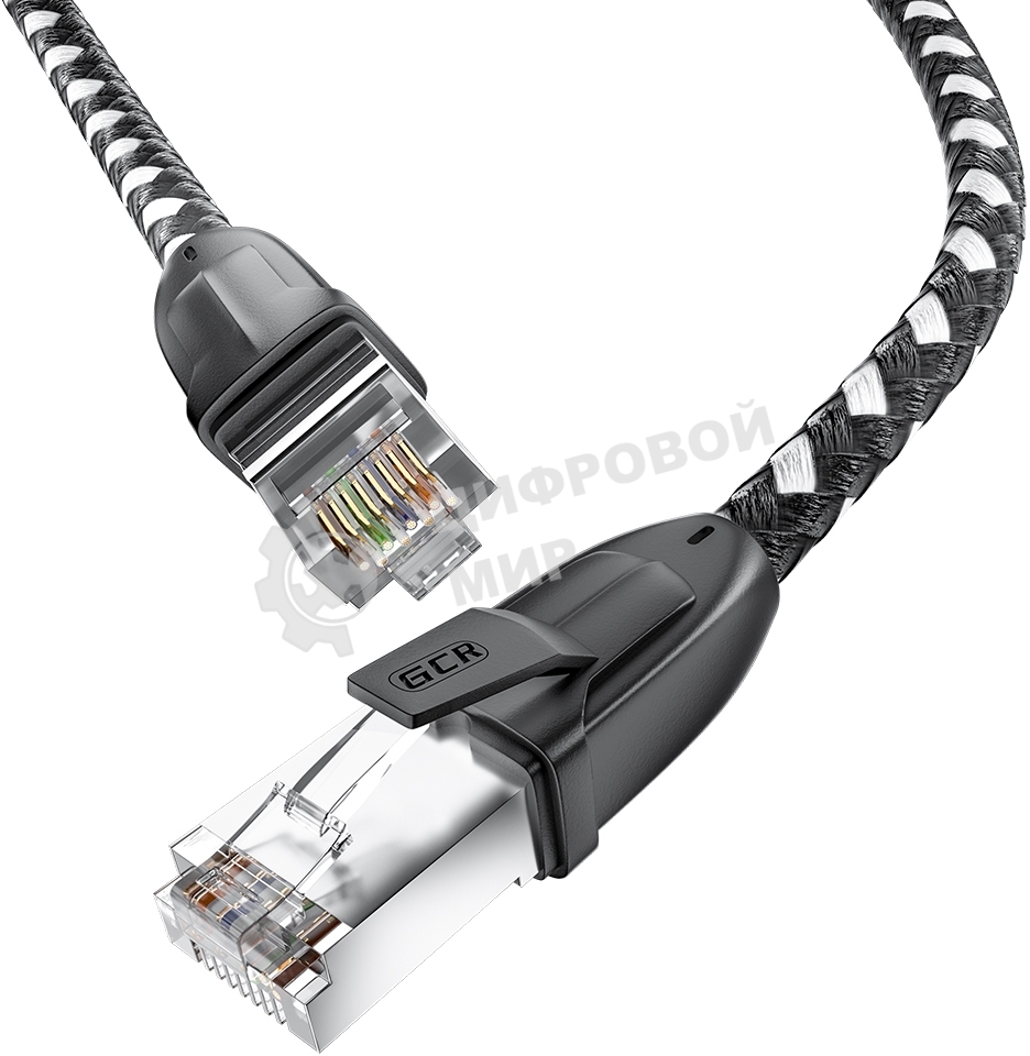 Патч-корд GCR PROF прямой 5.0m, UTP медь cat.6, STRONG черно-белый нейлон, ethernet high speed 10 Гбит/с, T568B, GCR-52779