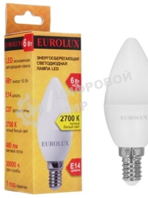 Лампа светодиодная EUROLUX LL-E-C37-6W-230-2