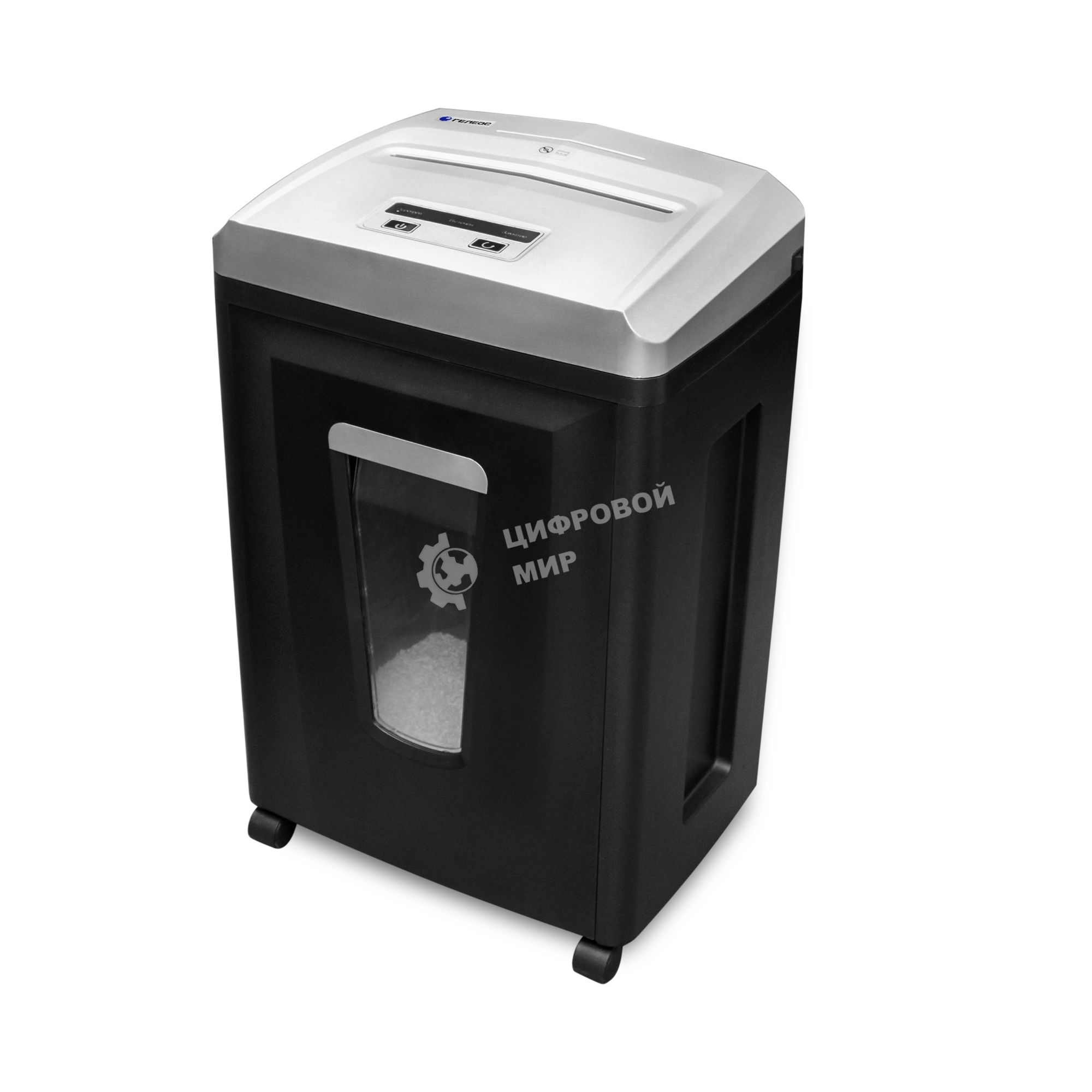 Шредер ГЕЛЕОС УП21-7, DIN P-7 (7 ур-нь секр.), фрагмент 0,8х2мм, 6-7 лист (70г/м2), CD/пл.карты, 23 литра