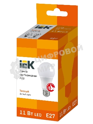 Лампа светодиодная IEK LLE-A60-11-230-30-E27 ECO A60 11Вт грушевидная 3000К теплый белый E27 990лм 230-240В