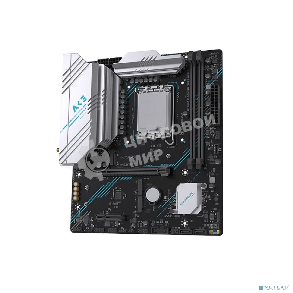 Материнская плата Maxsun MS-B760M GAMING WIFI ACE II, LGA1700, Intel B760, 2xDDR5, 2xSATA, 3xM.2, 1xPCIe 4.0 x16, 1xPCIe 4.0 x4, 2xHDMI, 1xDP, 1x2.5Gb LAN, Wi-Fi 6, Bluetooth 5.2, 1xUSB-C 10Gbps, 2xUSB-A 5Gbps, 2xUSB-A 2.0, 3x3.5 мм, 7.1, mATX