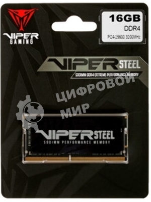 Оперативная память Patriot Steel Series, DDR4, 16GB (1x16 GB), 3200 MHz, CL22, радиатор, черный, SO-DIMM