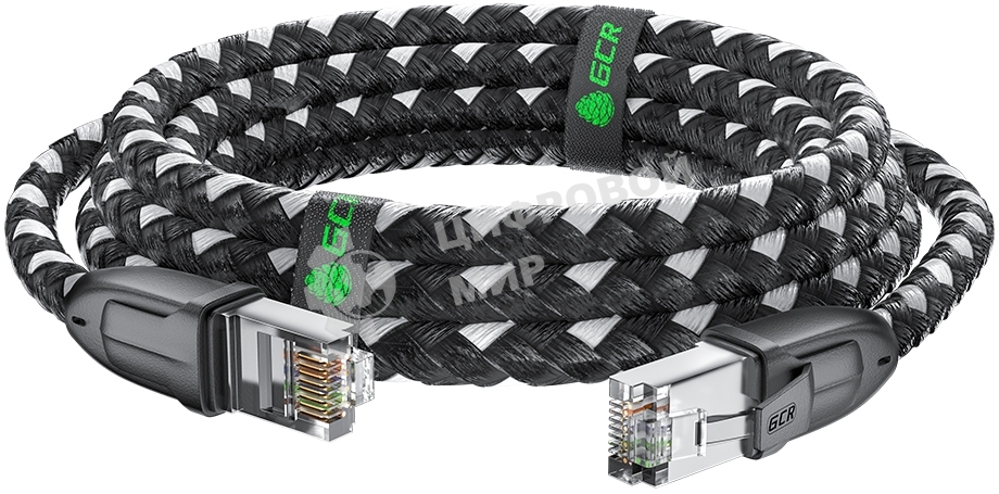 Патч-корд GCR PROF прямой 5.0m, UTP медь cat.6, STRONG черно-белый нейлон, ethernet high speed 10 Гбит/с, T568B, GCR-52779