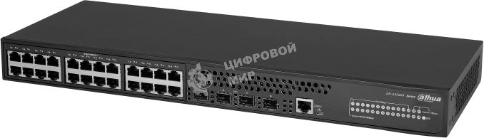 Коммутатор Dahua 28-портовый управляемый, уровень L3Порты: 24 RJ45 10/100/1000 Мбит/с, 4 SFP+ 1000/10000 Мбит/с(uplink); питание: 100~240В(AC); грозозащита: до 6кВ