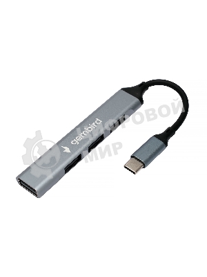 Разветвитель USB2.0 Gembird UHB-C201, 4xUSB2.0, кабель Type-C 10 см, алюминий, пакет