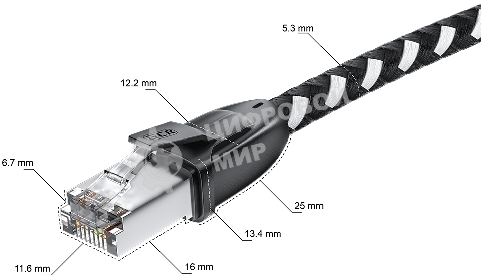 Патч-корд GCR PROF прямой 5.0m, UTP медь cat.6, STRONG черно-белый нейлон, ethernet high speed 10 Гбит/с, T568B, GCR-52779