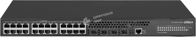 Коммутатор Dahua 28-портовый управляемый, уровень L3Порты: 24 RJ45 10/100/1000 Мбит/с, 4 SFP+ 1000/10000 Мбит/с(uplink); питание: 100~240В(AC); грозозащита: до 6кВ