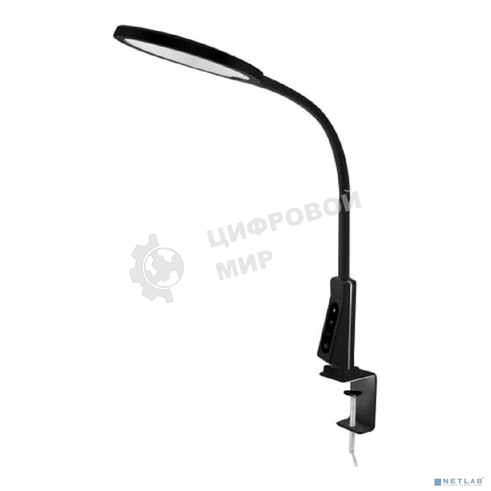 Светильник настольный Camelion KD-837 C02 черный LED на струбц., 7Вт, 230В, 450лм, сенс.рег. ярк и цвет.темп, USB-5В,1А