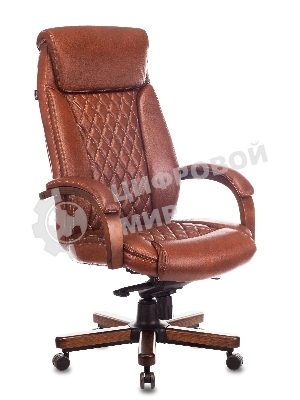 Кресло руководителя Бюрократ T-9924WALNUT светло-коричневый Leather Eichel, кожа, с подголов. крестовина металл/дерево