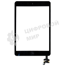 Сенсорное стекло (тачскрин) Ipad mini + stiker + IC с кнопкой Home (A1432 A1454 A1455) черное OEM