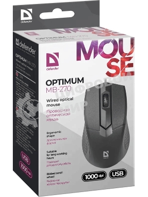 Мышь проводная Defender Optimum MB-270 черный, 1000 dpi, USB, кнопки - 3