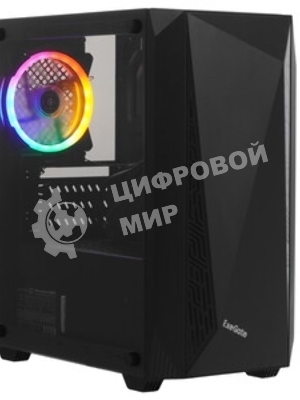 Компьютерный корпус Minitower ExeGate Mistery R2-NPX450 (mATX, БП 450NPX с вент. 12 см, 2*USB+1*USB 3.0, аудио, черный, 1 вент. 12см с RGb подсветкой и полоса на передней панели, боковая панель - закаленное стекло)