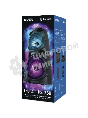 Колонка АС SVEN PS-750, черный (80 Вт, TWS, Bluetooth, FM, USB, microSD, LED-дисплей, 2х4400мА*ч)