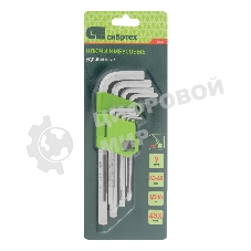 Набор ключей Сибртех имбусовых HEX, 1,5-10 мм, 45x, закаленные, 9 шт., удлиненные, никель.