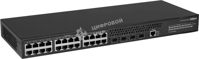 Коммутатор Dahua 28-портовый управляемый, уровень L3Порты: 24 RJ45 10/100/1000 Мбит/с, 4 SFP+ 1000/10000 Мбит/с(uplink); питание: 100~240В(AC); грозозащита: до 6кВ