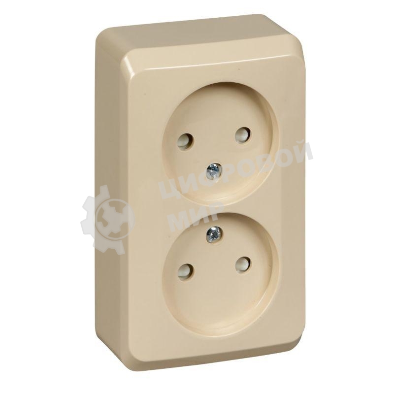 Розетка 2-м ОП Этюд 16А IP20 защ. шторки без заземл. крем. SchE PA16-006K