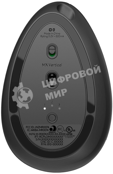 Мышь беспроводная/проводная Logitech MX Vertical графитовый, 4000 dpi, радиоканал, Bluetooth, USB, кнопки - 6