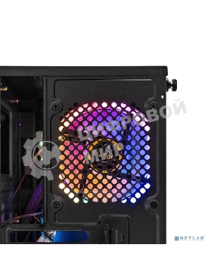 Компьютерный корпус Minitower ExeGate EX294384RUS Mistery R2 (mATX, без БП, 2*USB+1*USB 3.0, аудио, черный, 1 вент. 12см с RGb подсветкой и полоса на передней панели, боковая панель - закаленное стекло)