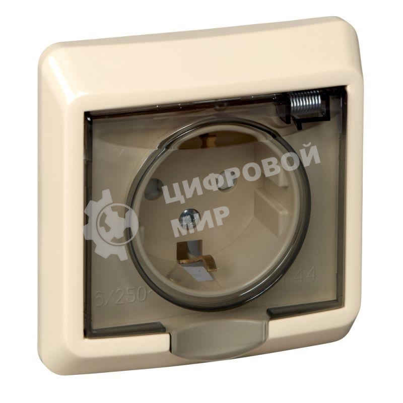 Розетка 1-м СП Этюд защ. шторки с заземл. IP44 крем. SchE PC16-044K