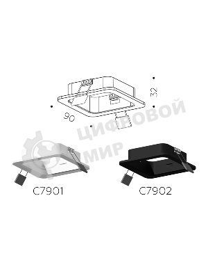 Корпус светильника C7902 SBK черный песок 90*90*H32mm MR16 GU5.3