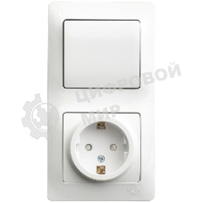 Блок комбинированный GLOSSA розетка защ. шторки с заземл.+ выкл. 1-кл. бел. SchE GSL000170