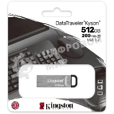 Флешка USB Kingston DataTraveler Kyson (DTKN/512Gb), 512Gb, USB 3.2 Gen 1, R/W 200/60, серебристый/черный