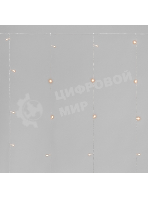 Занавес 1,5x1,5м 64 LED ТЕПЛЫЙ БЕЛЫЙ прозрачный ПВХ IP20 свечение с динамикой 220В не соединяется, с контроллером NEON-NIGHT