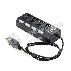 Концентратор USB 2.0 Gembird UHB-243-AD с подсветкой и выключателем, 4 порта, блистер