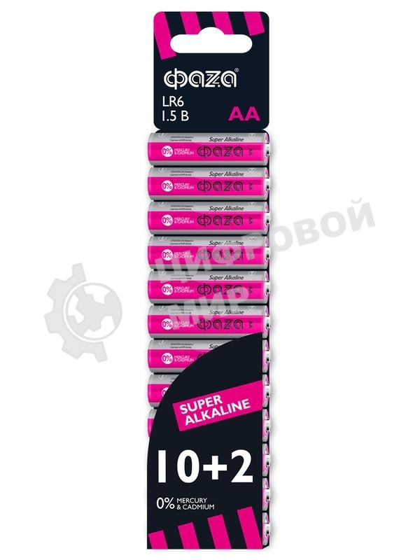 Элемент питания алкалиновый LR6 Super Alkaline SBL-10+2 (уп.12шт) ФАZА 2854582, 1.5 В