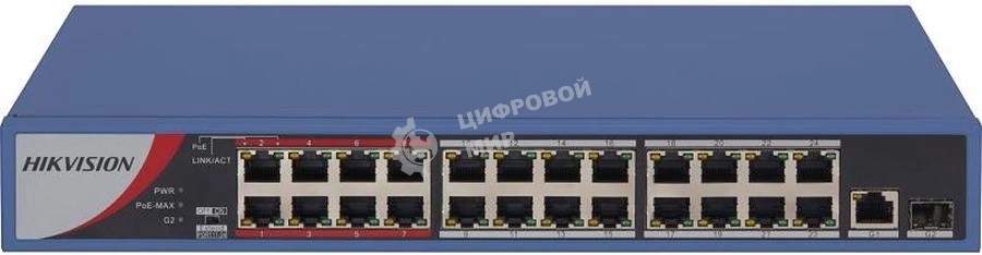 Коммутатор Hikvision DS-3E0326P-E/M(C) (L2) 25x100 Мбит/с 1SFP 24PoE 230W неуправляемый